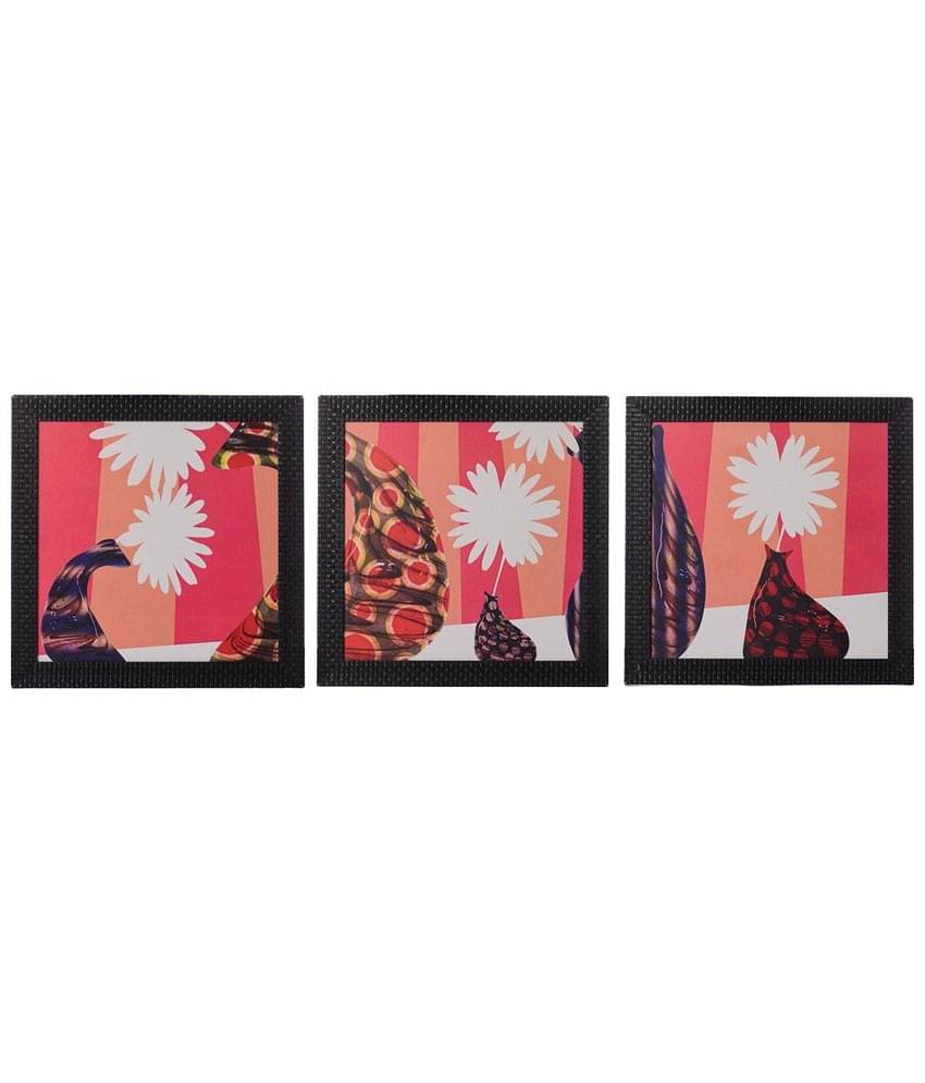     			eCraftIndia Set of 3 Multicoloured Floral UV Wall Art