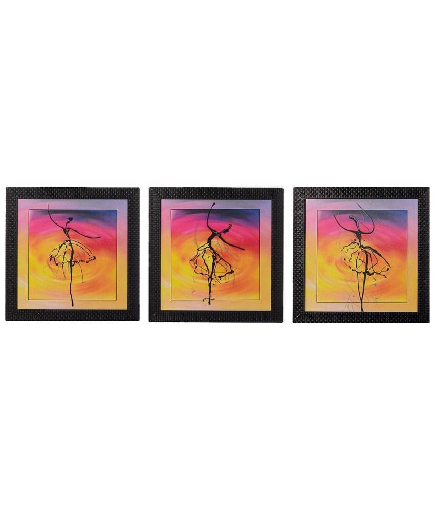     			eCraftIndia Set of 3 Multicoloured Dancing Girl UV Wall Art