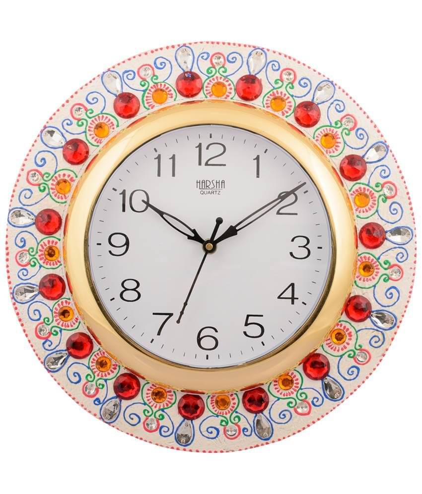 eCraftIndia White & Red Wooden Papier Mache Ornamental Wall Clock     			eCraftIndia White & Red Wooden Papier Mache Ornamental Wall Clock