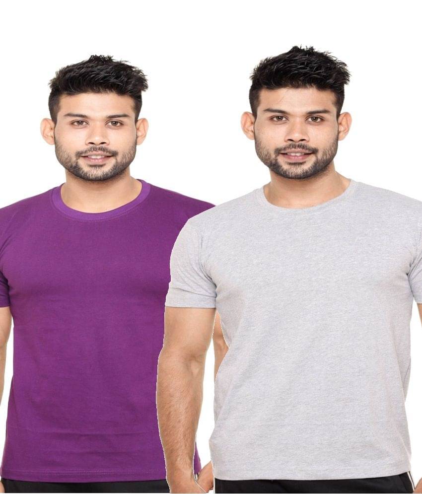 Fleximaa Combo of Purple and Grey Cotton T-shirts Fleximaa Combo of Purple and Grey Cotton T-shirts