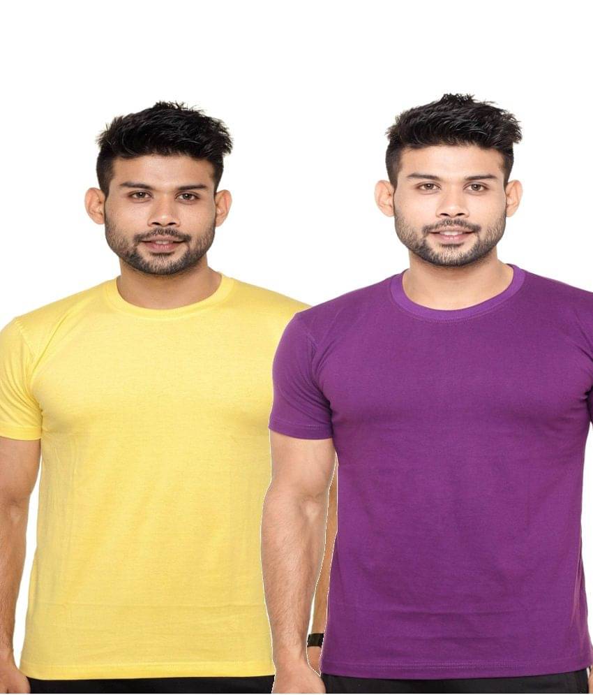     			Fleximaa Combo of Yellow and Purple Cotton T-shirts