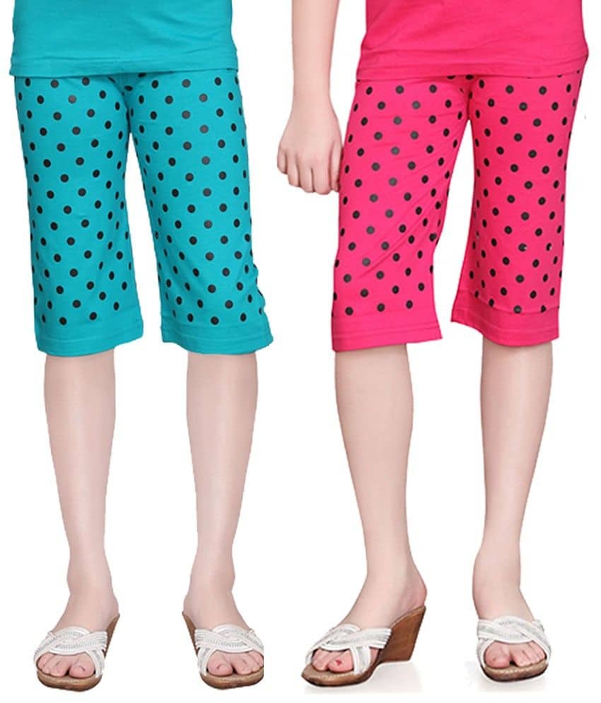 Sini Mini Pack of 2 Girls Cotton Capris ( Multi )