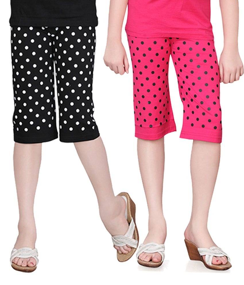     			Sini Mini Pack of 2 Girls Cotton Capris ( Multicolor )