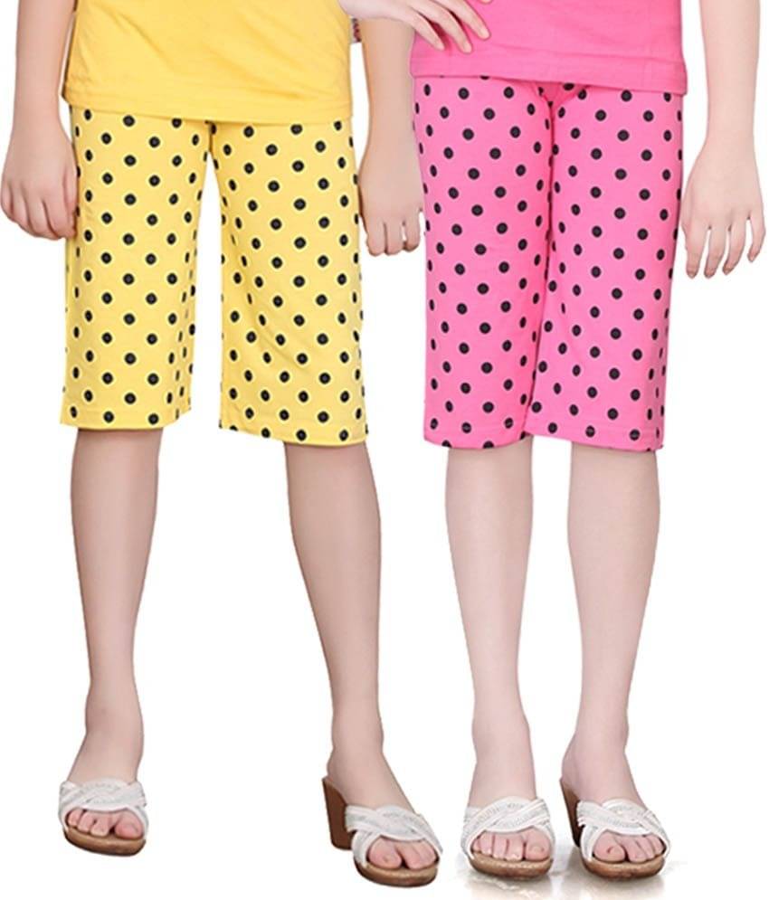     			Sini Mini Pack of 2 Girls Cotton Capris ( Multicolor )