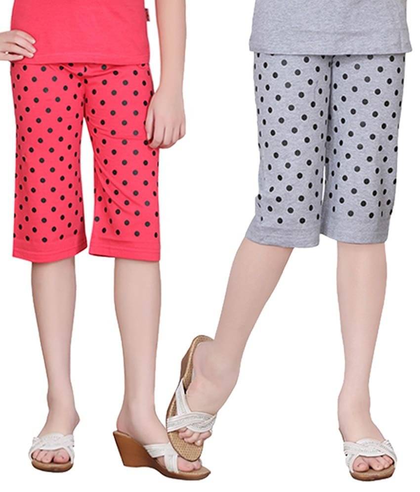    			Sini Mini Pack of 2 Girls 100% Cotton Capris ( Multi )