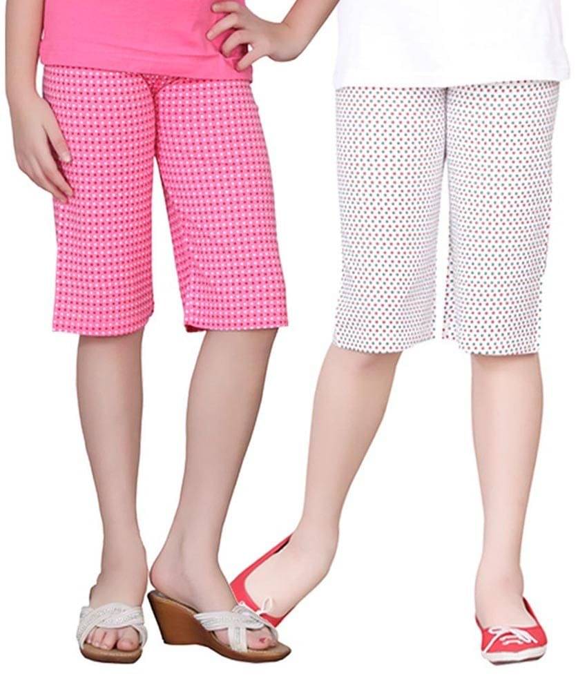     			Sini Mini Pack of 2 Girls Cotton Capris ( Multicolor )
