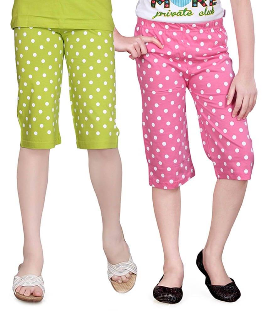     			Sini Mini Pack of 2 Girls Cotton Capris ( Multicolor )