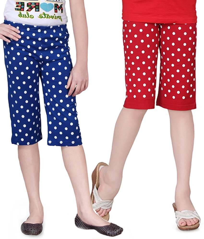     			Sini Mini Pack of 2 Girls Cotton Capris ( Multicolor )