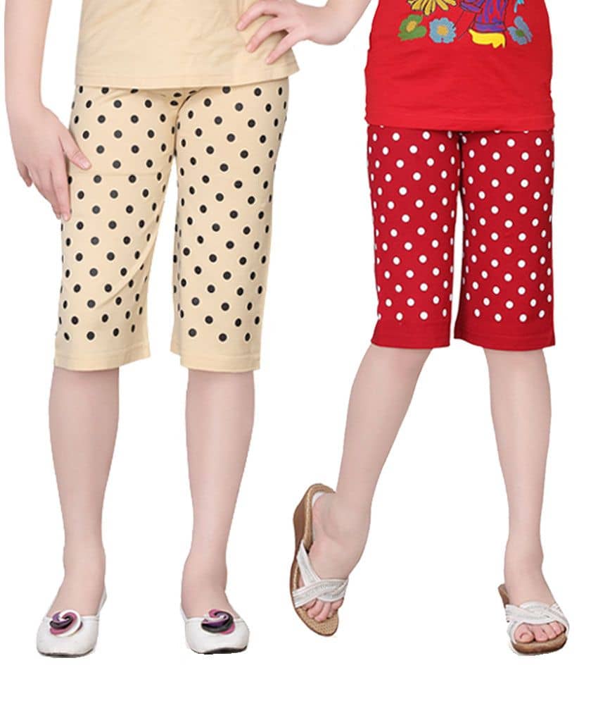 Sini Mini Pack of 2 Girls Cotton Capris ( Multicolor )