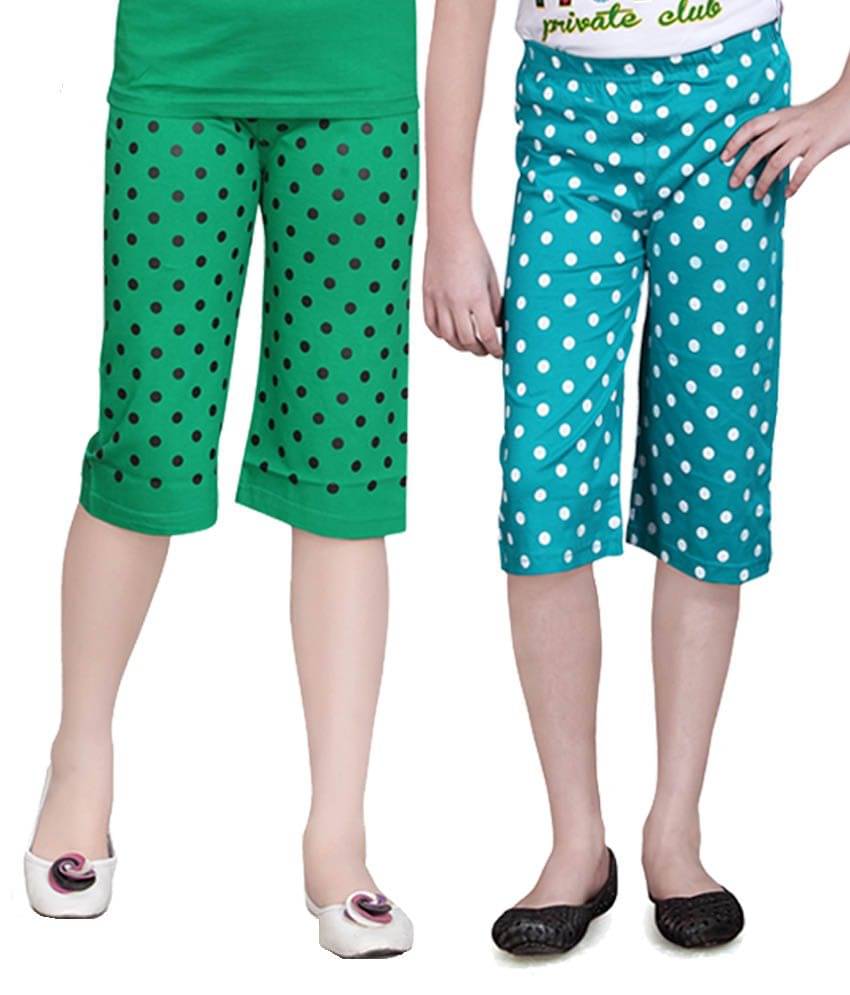    			Sini Mini Pack of 2 Girls Cotton Capris ( Multicolor )