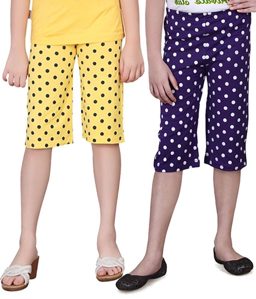     			Sini Mini Pack of 2 Girls Cotton Capris ( Multicolor )