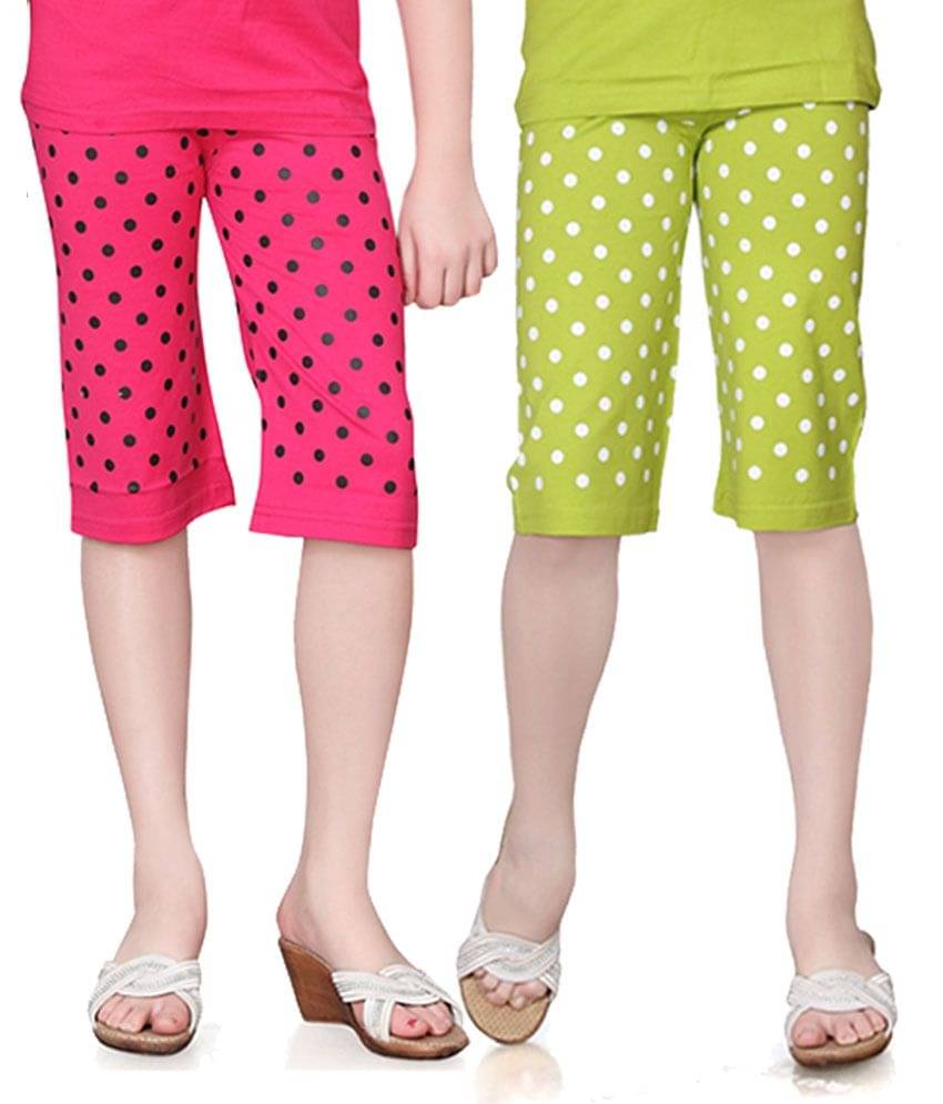     			Sini Mini Pack of 2 Girls Cotton Capris ( Multicolor )