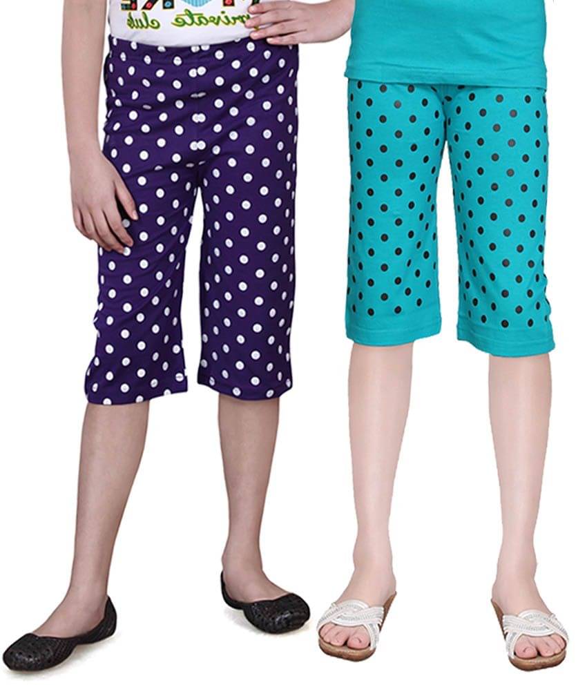     			Sini Mini Pack of 2 Girls Cotton Capris ( Multi )