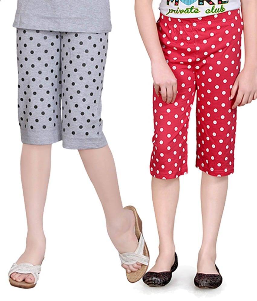     			Sini Mini Pack of 2 Girls Cotton Capris ( Multi )