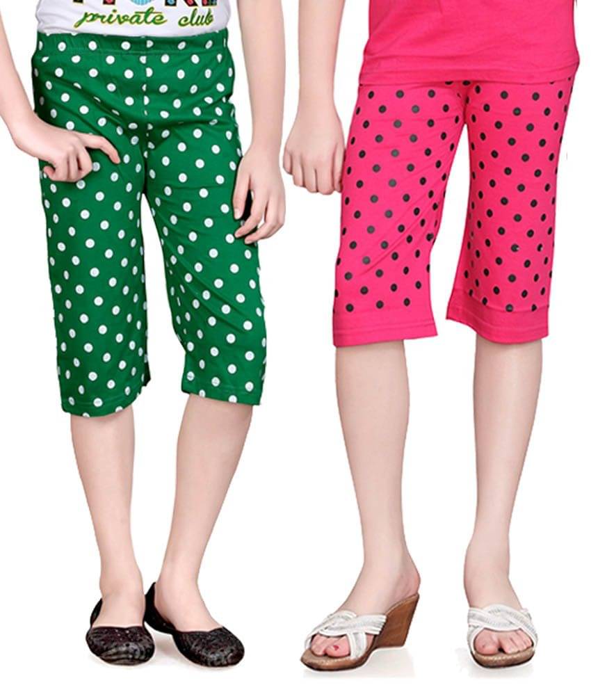     			Sini Mini Pack of 2 Girls Cotton Capris ( Multicolor )