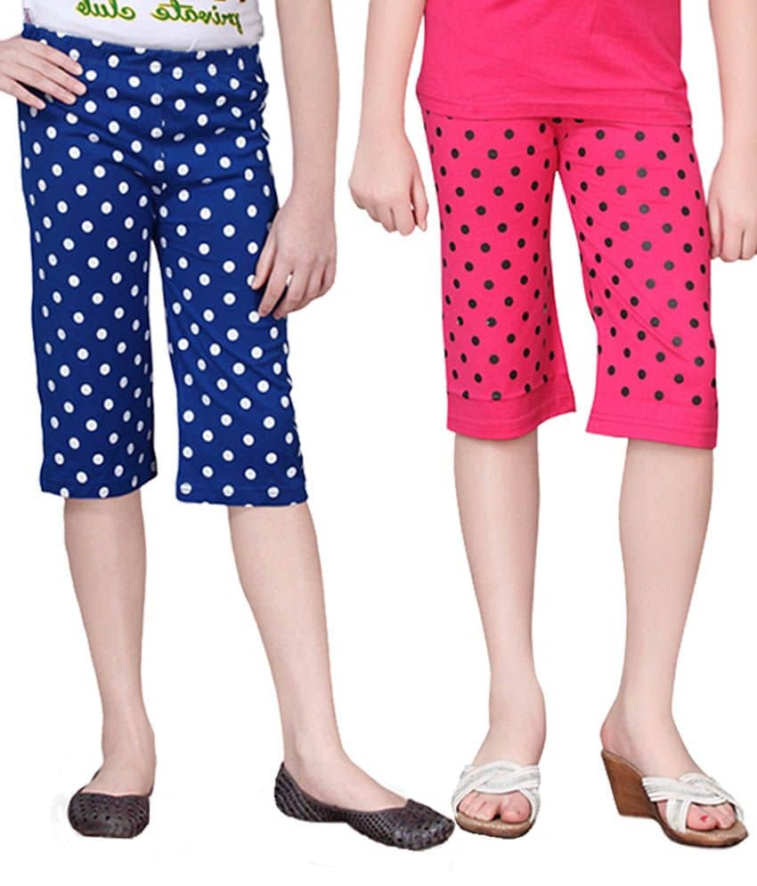Sini Mini Pack of 2 Girls Cotton Capris ( Multi )