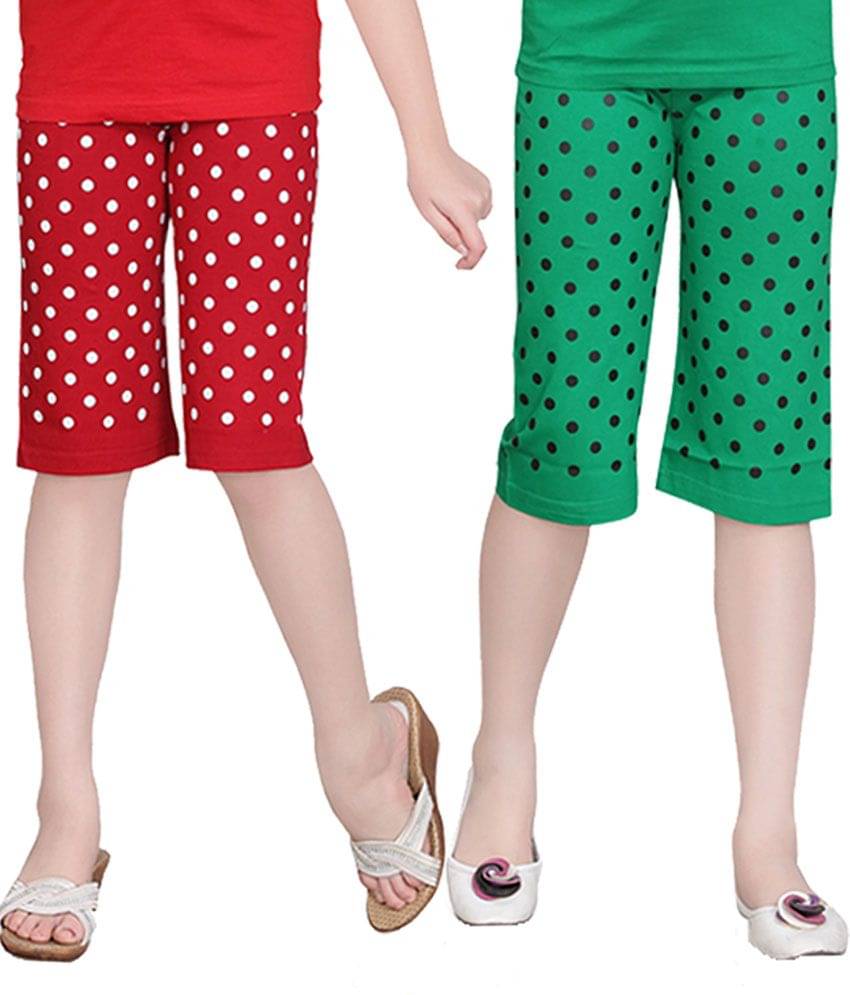     			Sini Mini Pack of 2 Girls Cotton Capris ( Multicolor )
