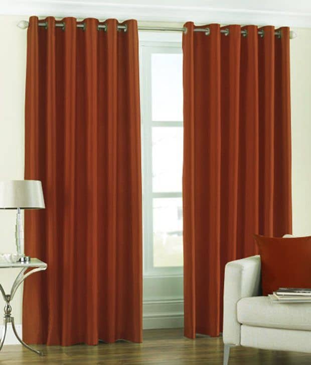 Homefab India Plain Semi-Transparent Eyelet Long Door Curtain 9ft (Pack of 2) - Orange