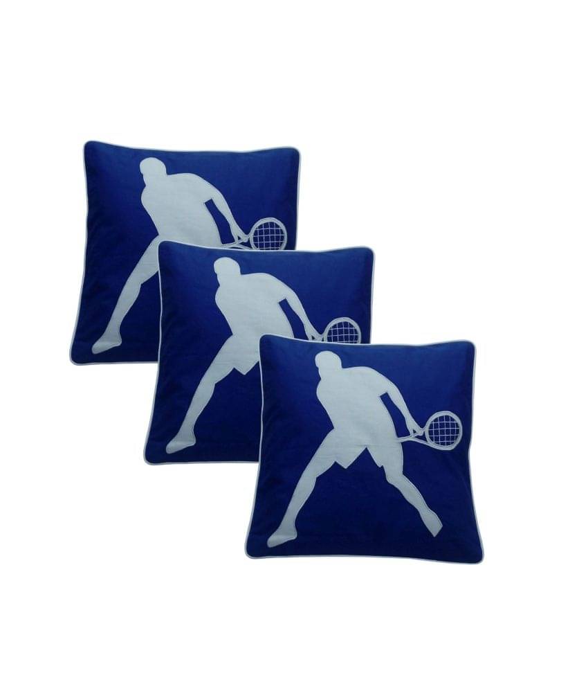 Hugs'n'Rugs Blue Embroidery Cotton Cushion Cover - Set Of 3 Hugs'n'Rugs Blue Embroidery Cotton Cushion Cover - Set Of 3