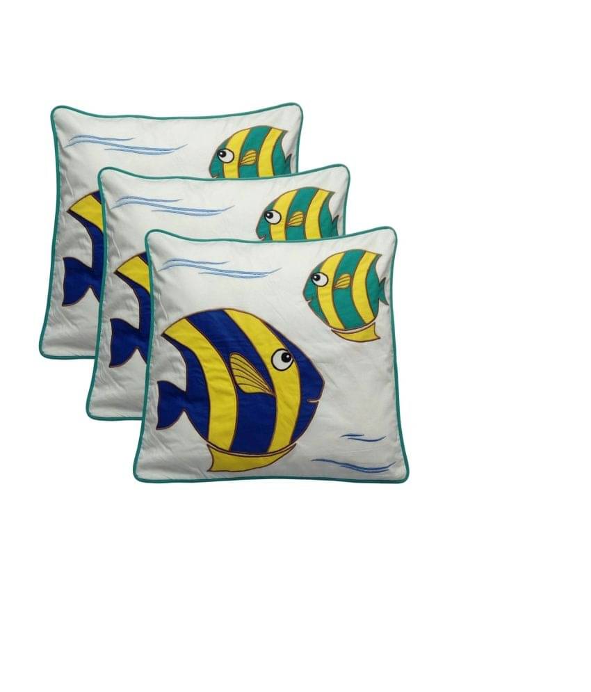     			Hugs'n'Rugs Multicolour Embroidery Cotton Cushion Cover - Set Of 3
