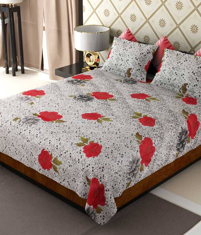     			Amethyst Multicolour Floral Poly Cotton Double Bedsheet with 2 pillow cover