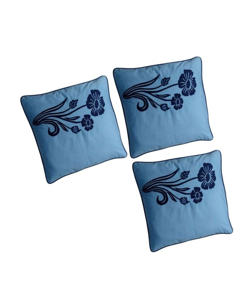 Hugs'n'Rugs Blue Embroidery Cotton Cushion Cover - Pack Of 3 Hugs'n'Rugs Blue Embroidery Cotton Cushion Cover - Pack Of 3