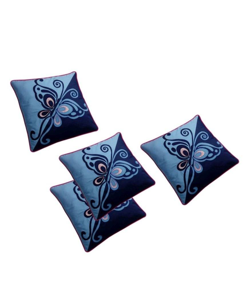 Hugs'n'Rugs Blue Embroidery Cotton Cushion Cover - Pack Of 4 Hugs'n'Rugs Blue Embroidery Cotton Cushion Cover - Pack Of 4