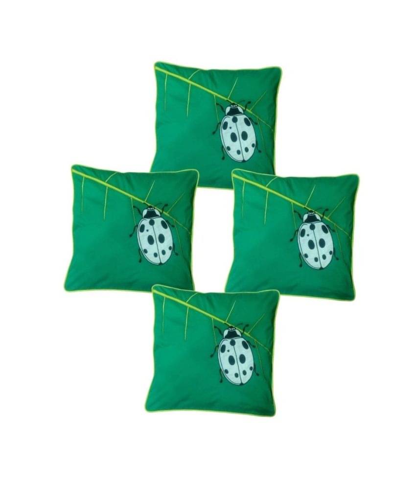 Hugs'n'Rugs Green Embroidery Cotton Cushion Cover - Pack Of 4 Hugs'n'Rugs Green Embroidery Cotton Cushion Cover - Pack Of 4