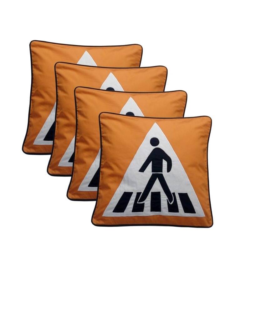     			Hugs'n'Rugs Orange Embroidery Cotton Cushion Cover - Pack Of 4
