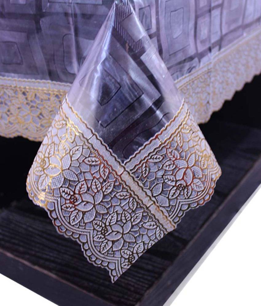     			E-Retailer's Stylish Square Transparent With Golden Lace Center Table Cover
