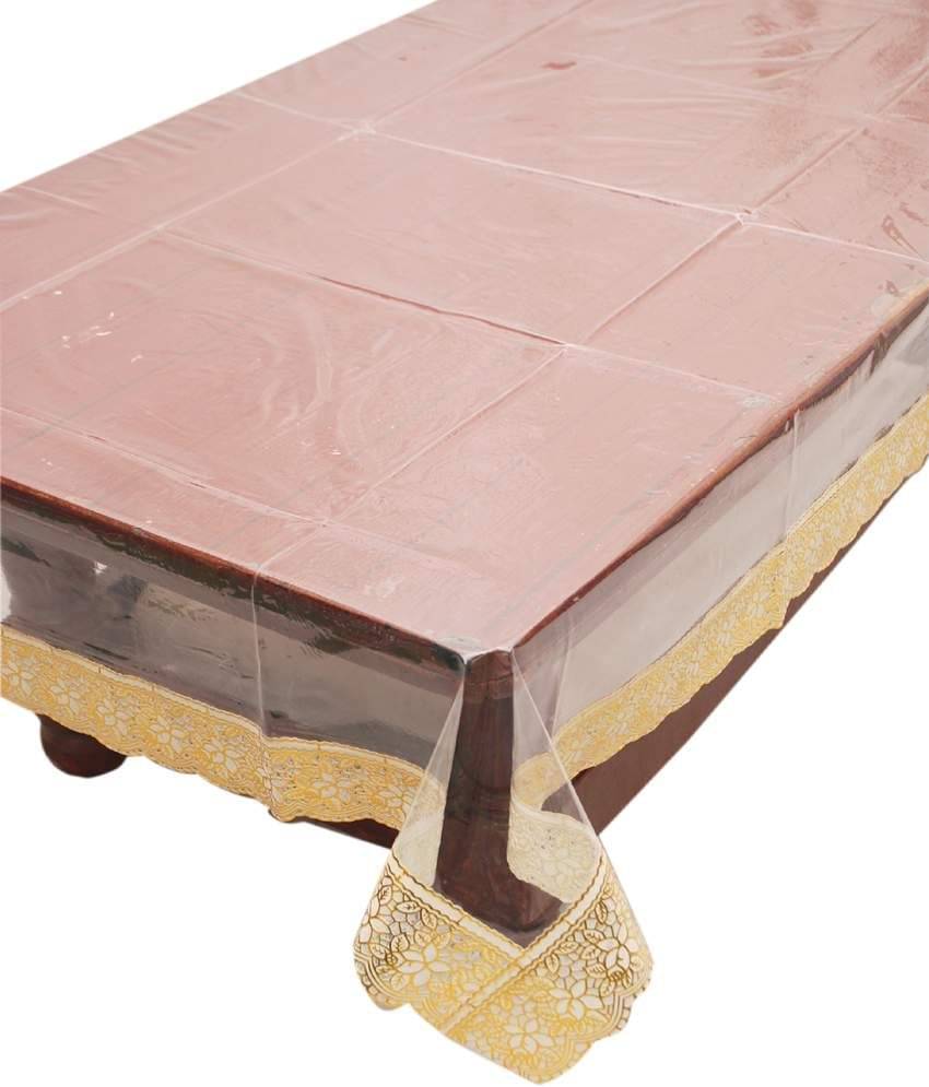 E-Retailer'S Stylish Transparent With Golden Lace Center Table Cover E-Retailer'S Stylish Transparent With Golden Lace Center Table Cover