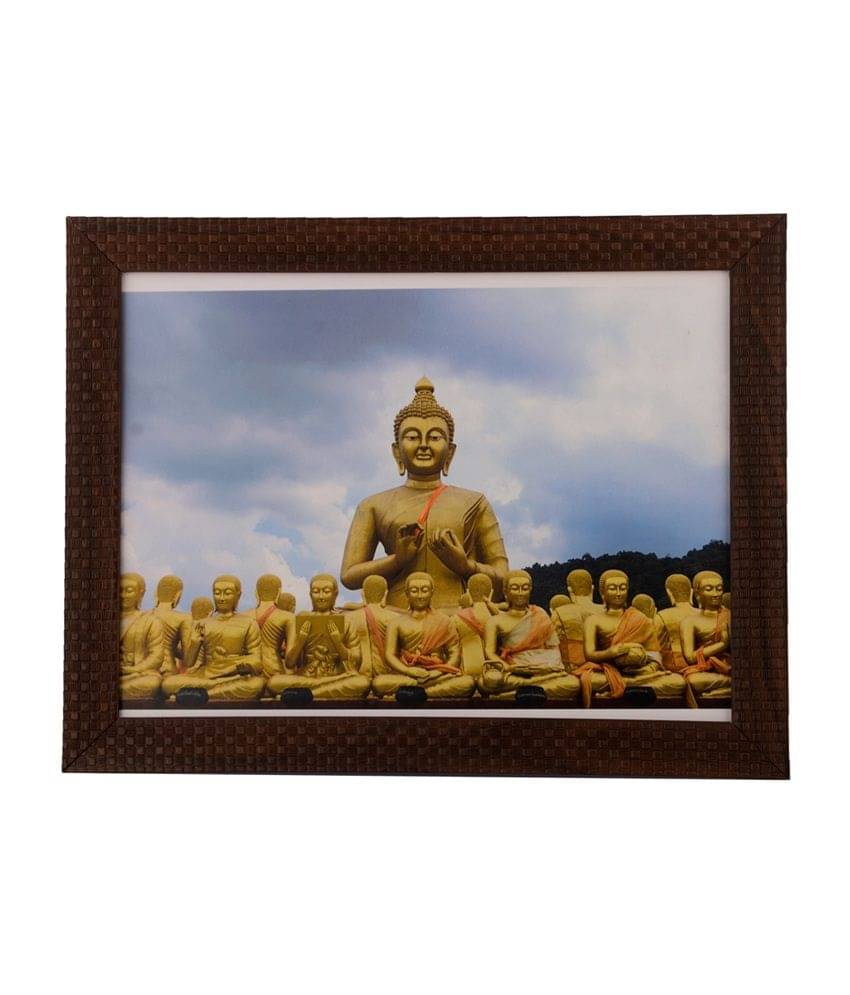     			eCraftIndia Multicoloured Buddha with Monks UV Framed Wall Art