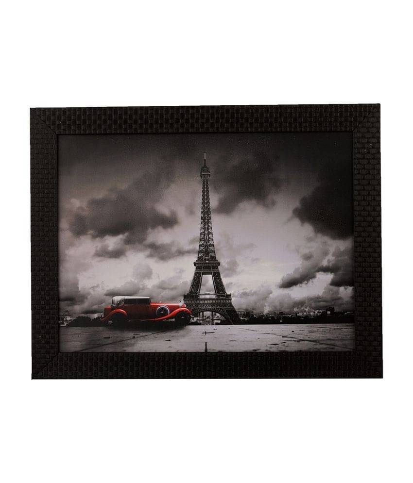     			eCraftIndia Grey Eiffel Tower UV Framed Wall Art