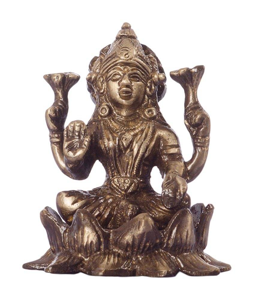     			eCraftIndia Gold-Toned Antique Finish Handcrafted Brass Goddess Laxmi on Lotus