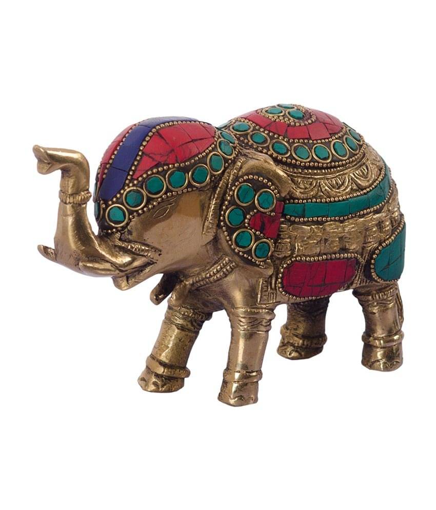     			eCraftIndia Gold-Toned & Red Stone Studded Brass Elephant Showpiece