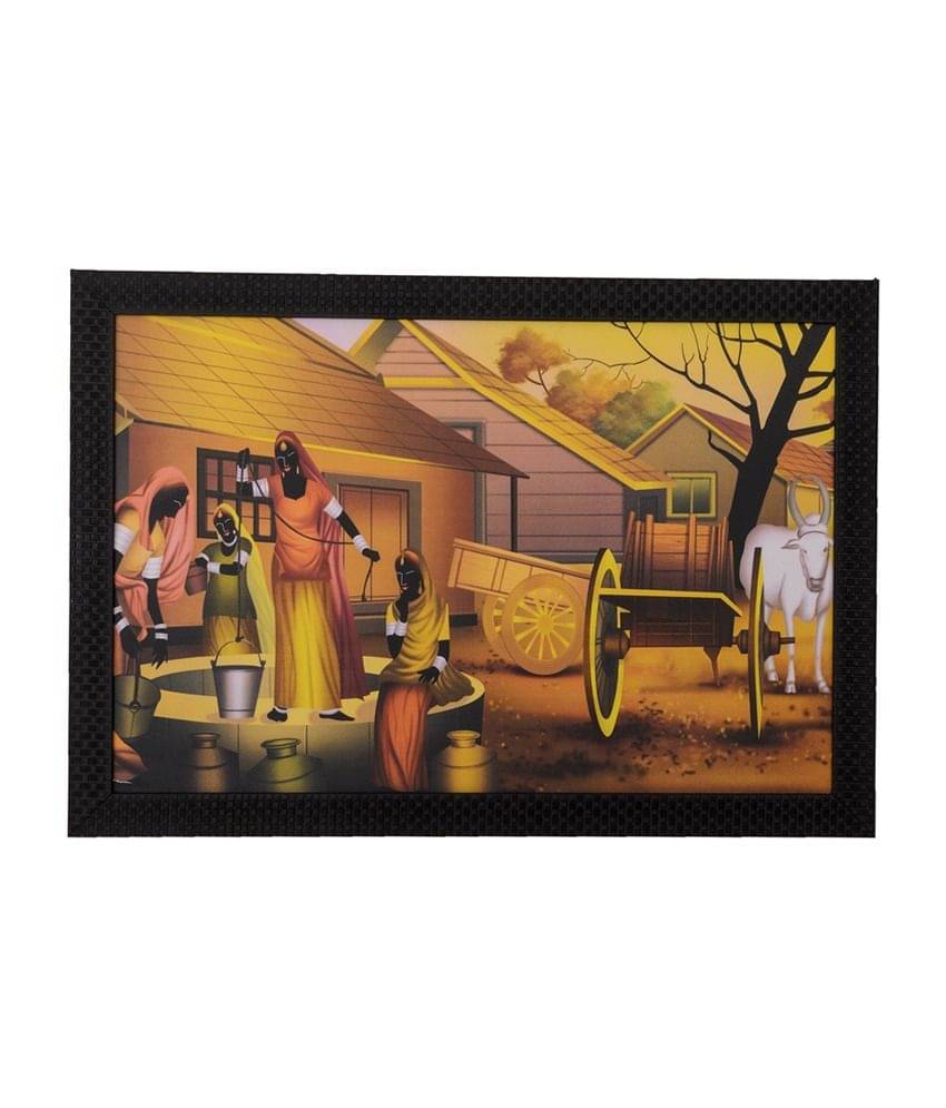 eCraftIndia Multicoloured Village Scene Satin Matt Texture Framed Wall Art eCraftIndia Multicoloured Village Scene Satin Matt Texture Framed Wall Art