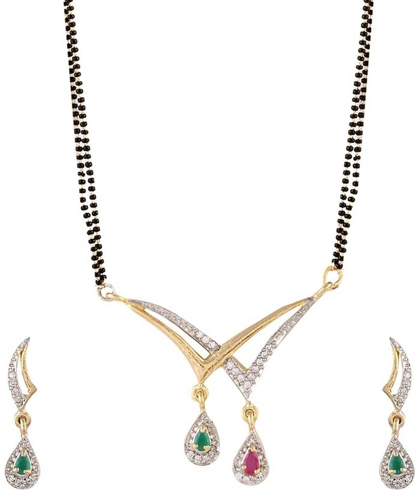 YouBella American Diamond Mangalsutra & Earrings - Set of 2