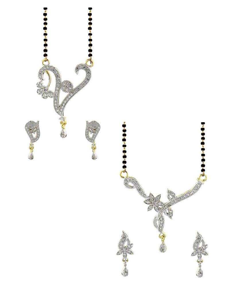     			YouBella American Diamond Mangalsutra & Earrings - Set of 2