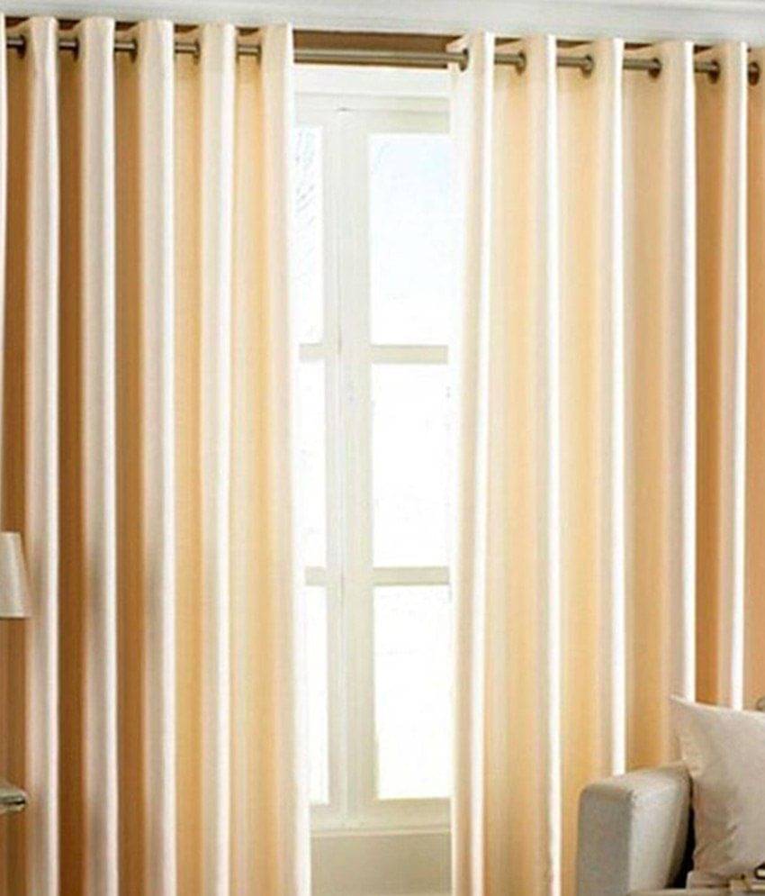 Tanishka Fabs Solid Semi-Transparent Eyelet Curtain 7 ft ( Pack of 2 ) - Beige Tanishka Fabs Solid Semi-Transparent Eyelet Curtain 7 ft ( Pack of 2 ) - Beige