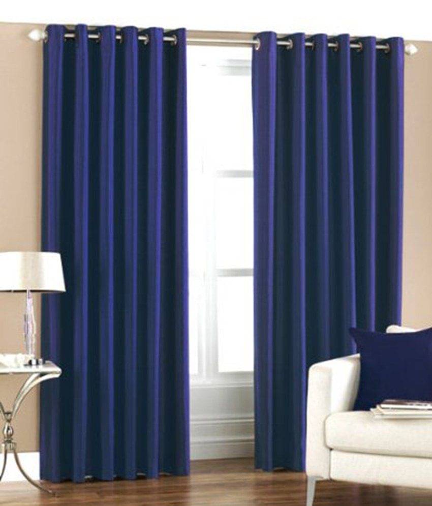 Tanishka Fabs Solid Semi-Transparent Eyelet Curtain 7 ft ( Pack of 2 ) - Blue Tanishka Fabs Solid Semi-Transparent Eyelet Curtain 7 ft ( Pack of 2 ) - Blue