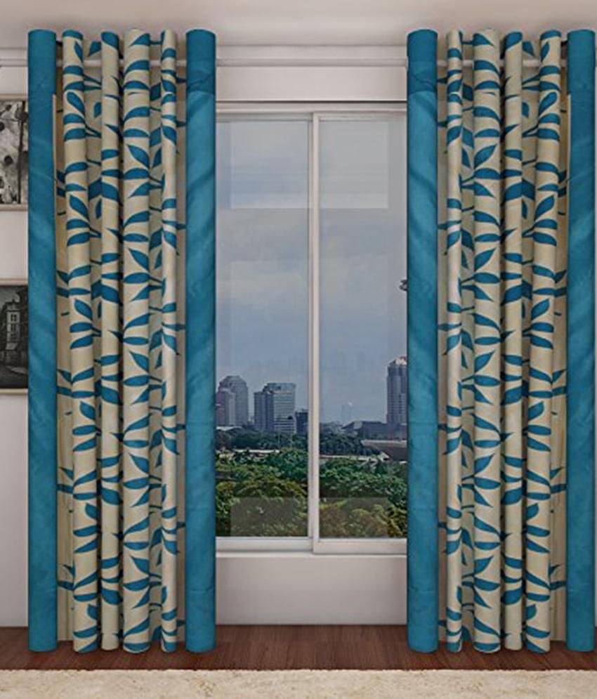     			Tanishka Fabs Solid Semi-Transparent Eyelet Curtain 7 ft ( Pack of 2 ) - Blue