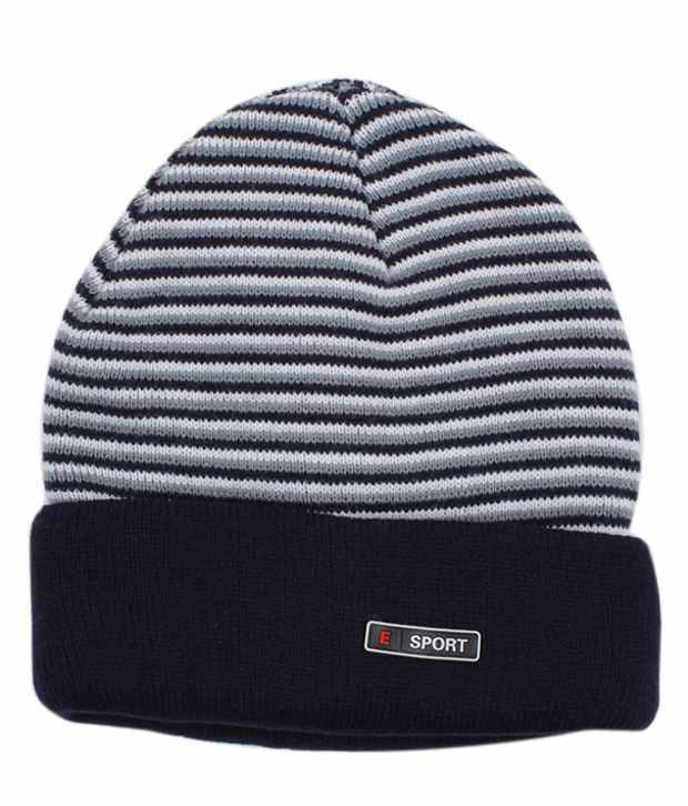     			Bizarro.in Blue & Grey Striped Woollen Cap
