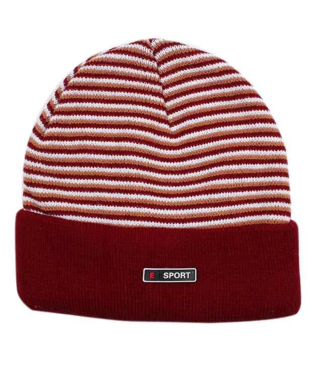 Bizarro.in Maroon & White Striped Woollen Cap - Jewellery Sets | Buy online on ZillyBuy