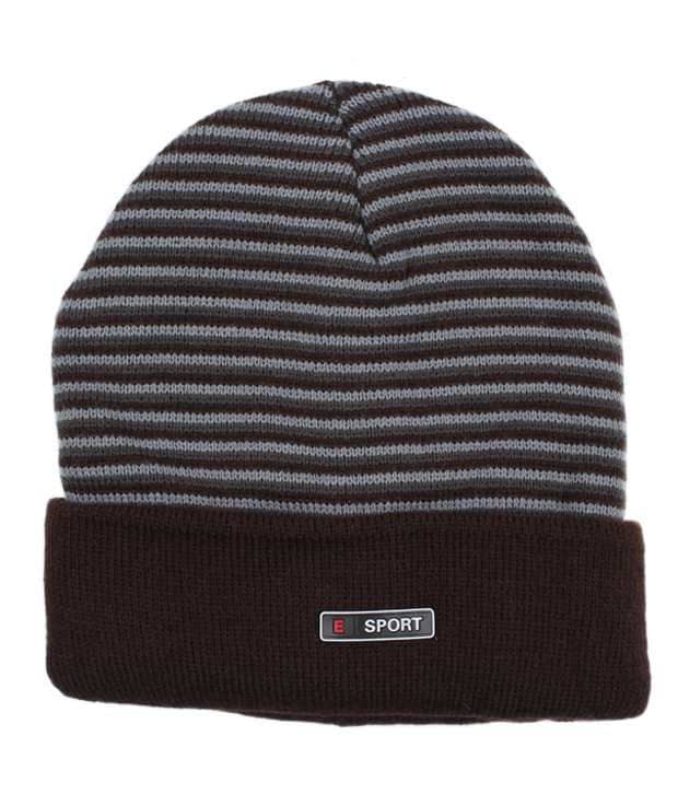 Bizarro.in Brown & Grey Striped Woollen Cap - Jewellery Sets | Buy online on ZillyBuy