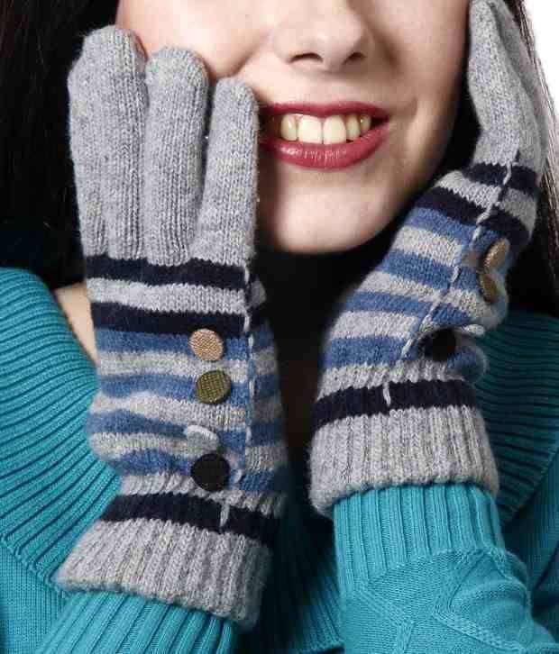    			Bizarro.in Grey & Blue Striped Gloves