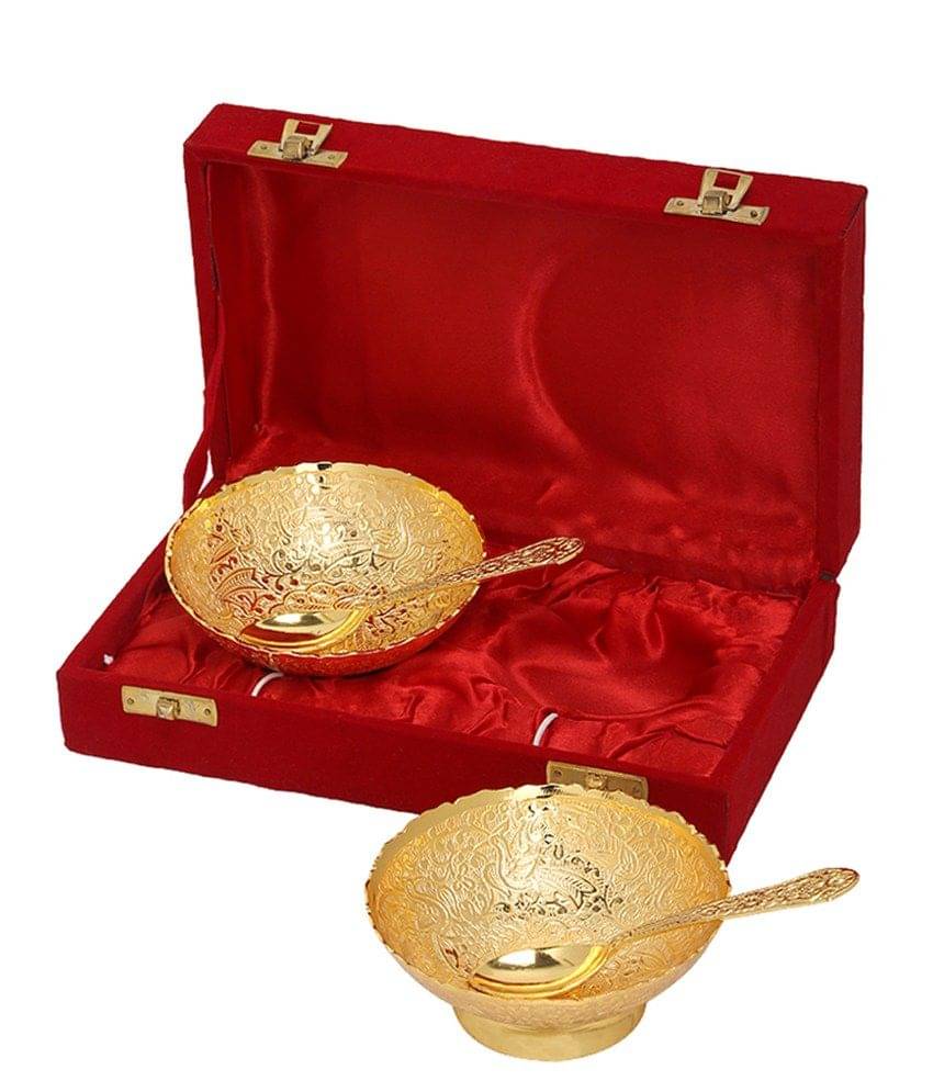 Rajrang Fancy Gold Plated Bowl with Spoon- Pack of 2 Rajrang Fancy Gold Plated Bowl with Spoon- Pack of 2