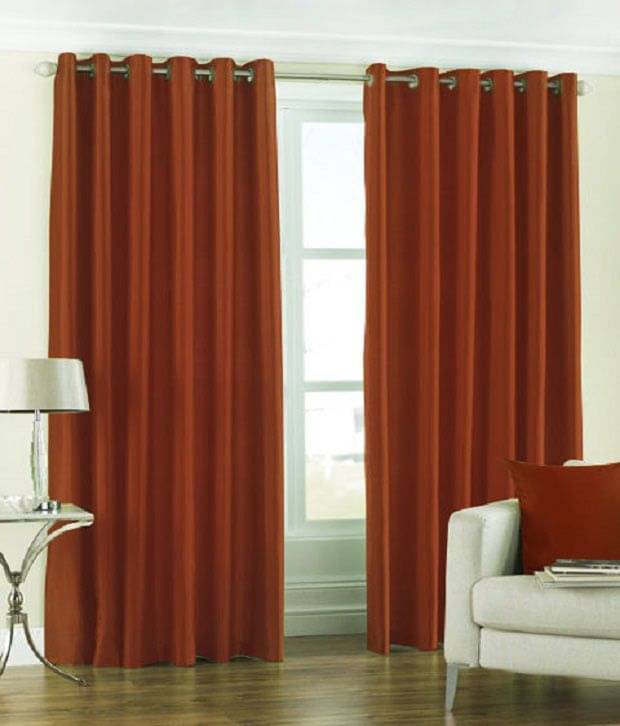     			Homefab India Plain Semi-Transparent Eyelet Long Door Curtain 9ft (Pack of 2) - Orange
