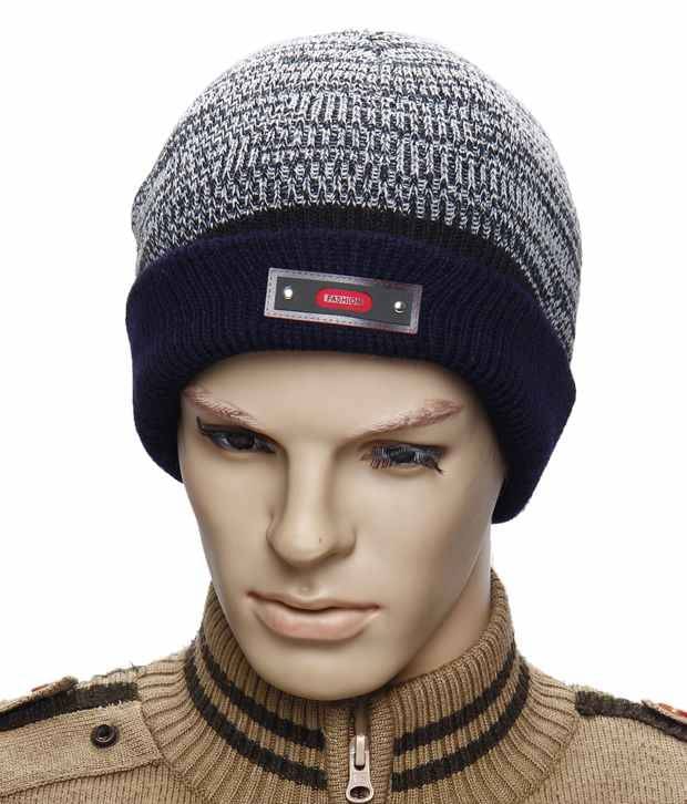     			Bizarro.in Multi Weaved Blue Border Woolen Cap For Men