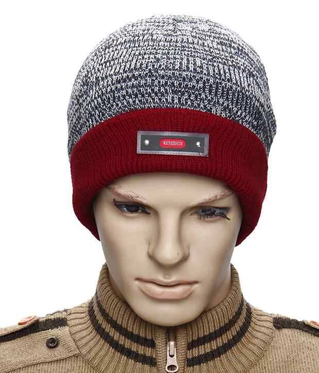     			Bizarro.in Multi Weaved Maroon Border Woolen Cap For Men