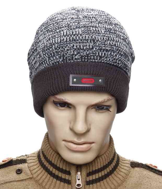     			Bizarro.in Multi Weaved Grey Border Woolen Cap For Men